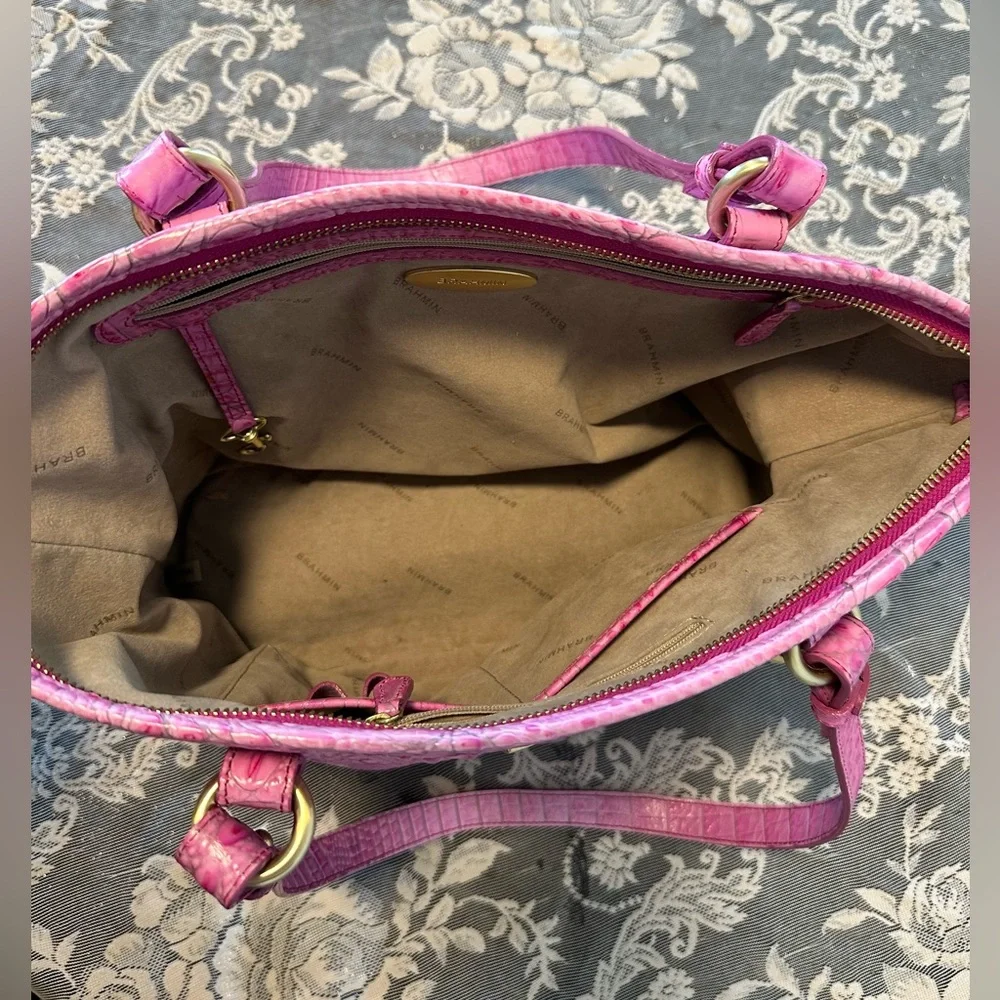 Brahmin Pink Crocodile Embossed Tote Bag - Picture 2 of 4